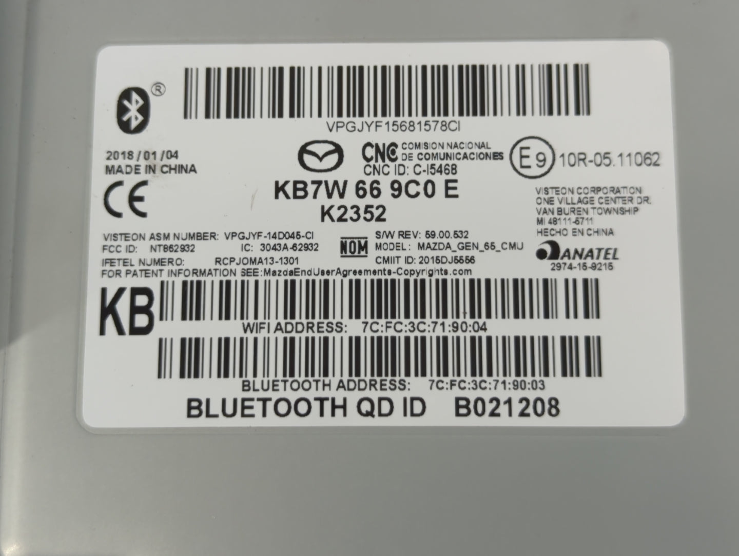 2016-2020 Mazda Cx-5 Radio AM FM Cd Player Receiver Replacement P/N:KB7W 66 9C0 E Fits Fits 2016 2017 2018 2019 2020 2021 OEM Used Auto Parts - Oemusedautoparts1.com