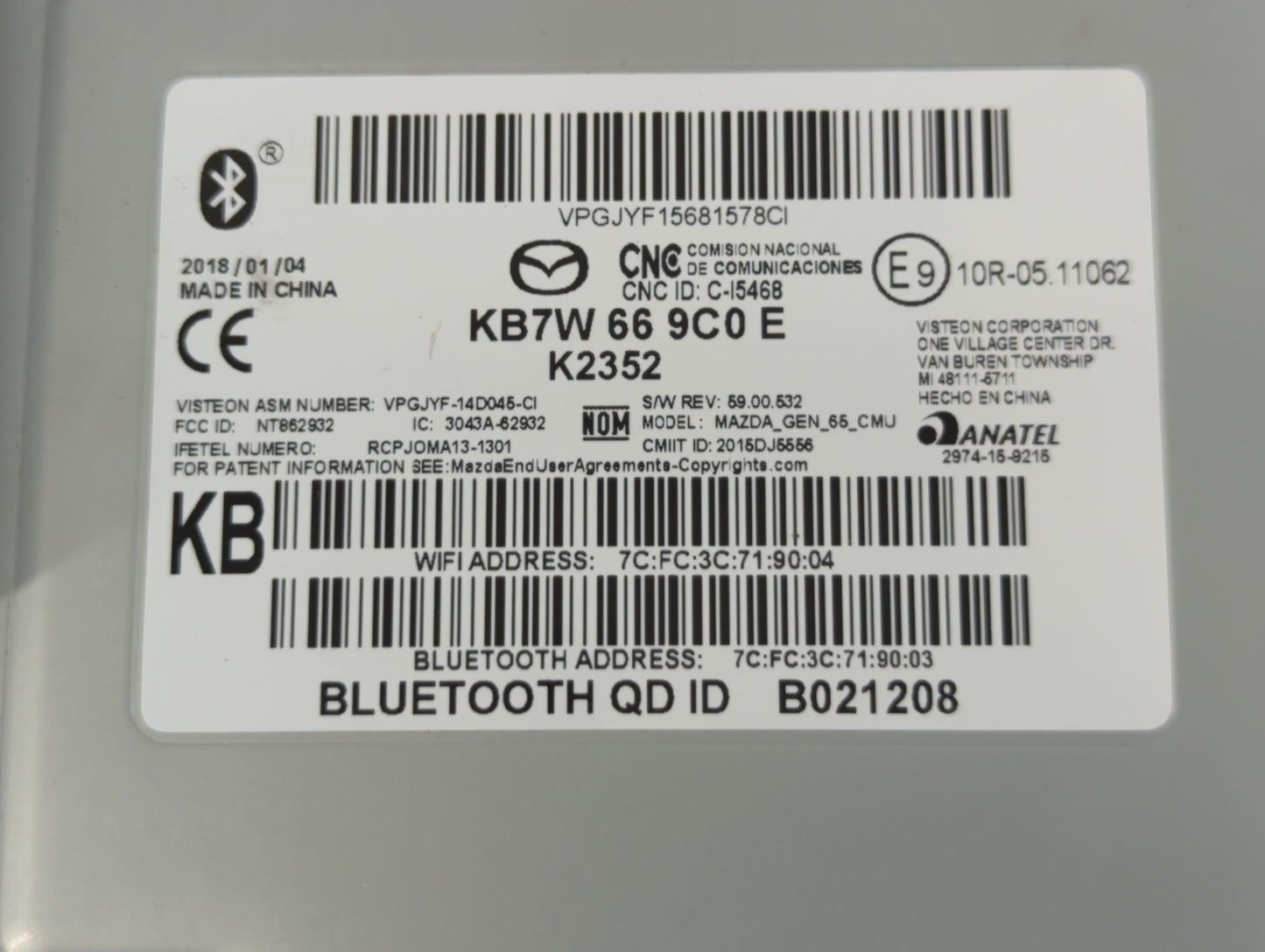 2016-2020 Mazda Cx-5 Radio AM FM Cd Player Receiver Replacement P/N:KB7W 66 9C0 E Fits Fits 2016 2017 2018 2019 2020 2021 OEM Used Auto Parts - Oemusedautoparts1.com