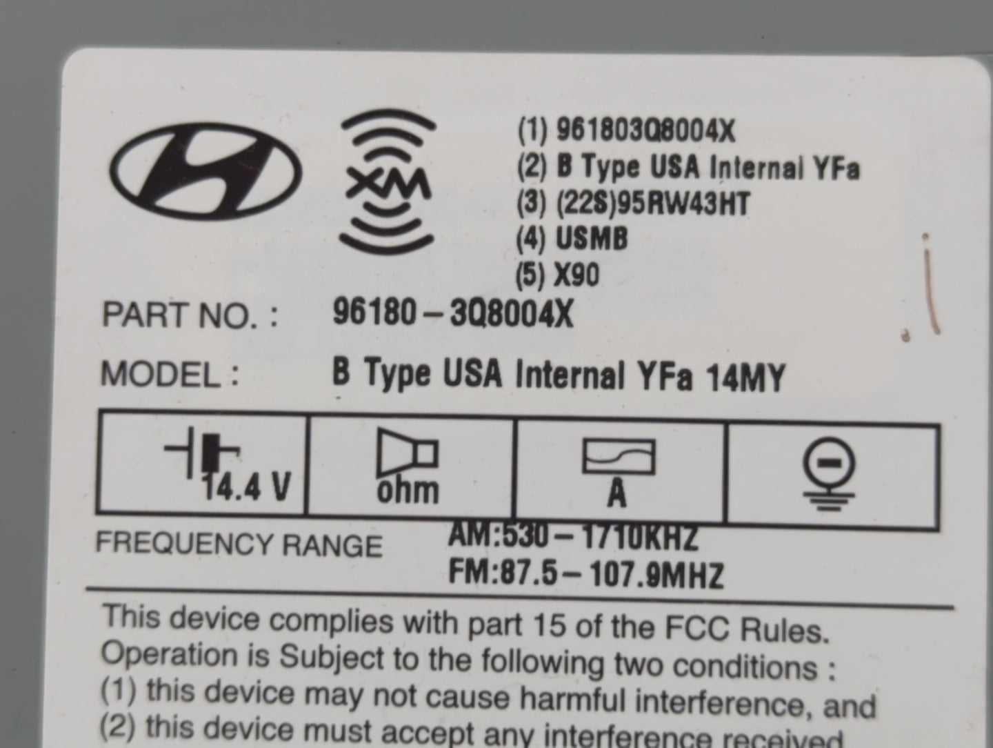 2014-2015 Hyundai Sonata Radio AM FM Cd Player Receiver Replacement P/N:96180-3Q8004X Fits Fits 2014 2015 OEM Used Auto Parts - Oemusedautoparts1.com