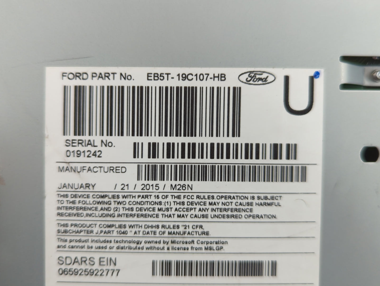 2015 Ford Explorer Radio AM FM Cd Player Receiver Replacement P/N:EB5T-19C107-HB Fits OEM Used Auto Parts - Oemusedautoparts1.com