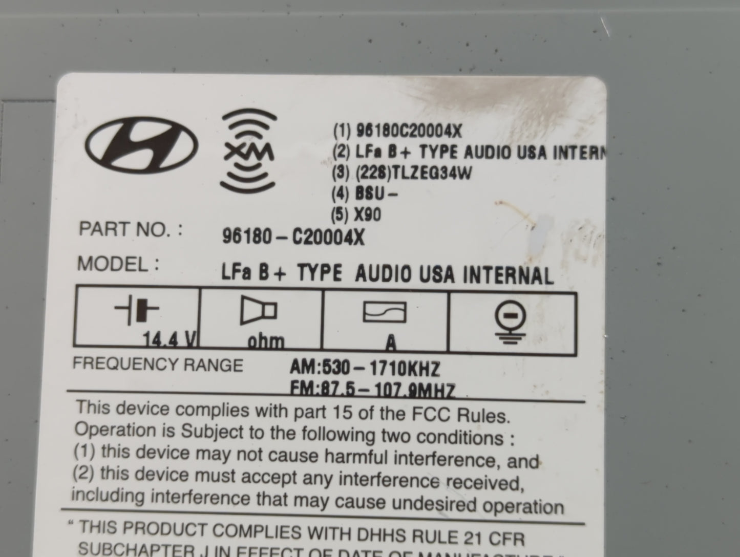 2015 Hyundai Sonata Radio AM FM Cd Player Receiver Replacement P/N:96180-C20004X Fits OEM Used Auto Parts - Oemusedautoparts1.com