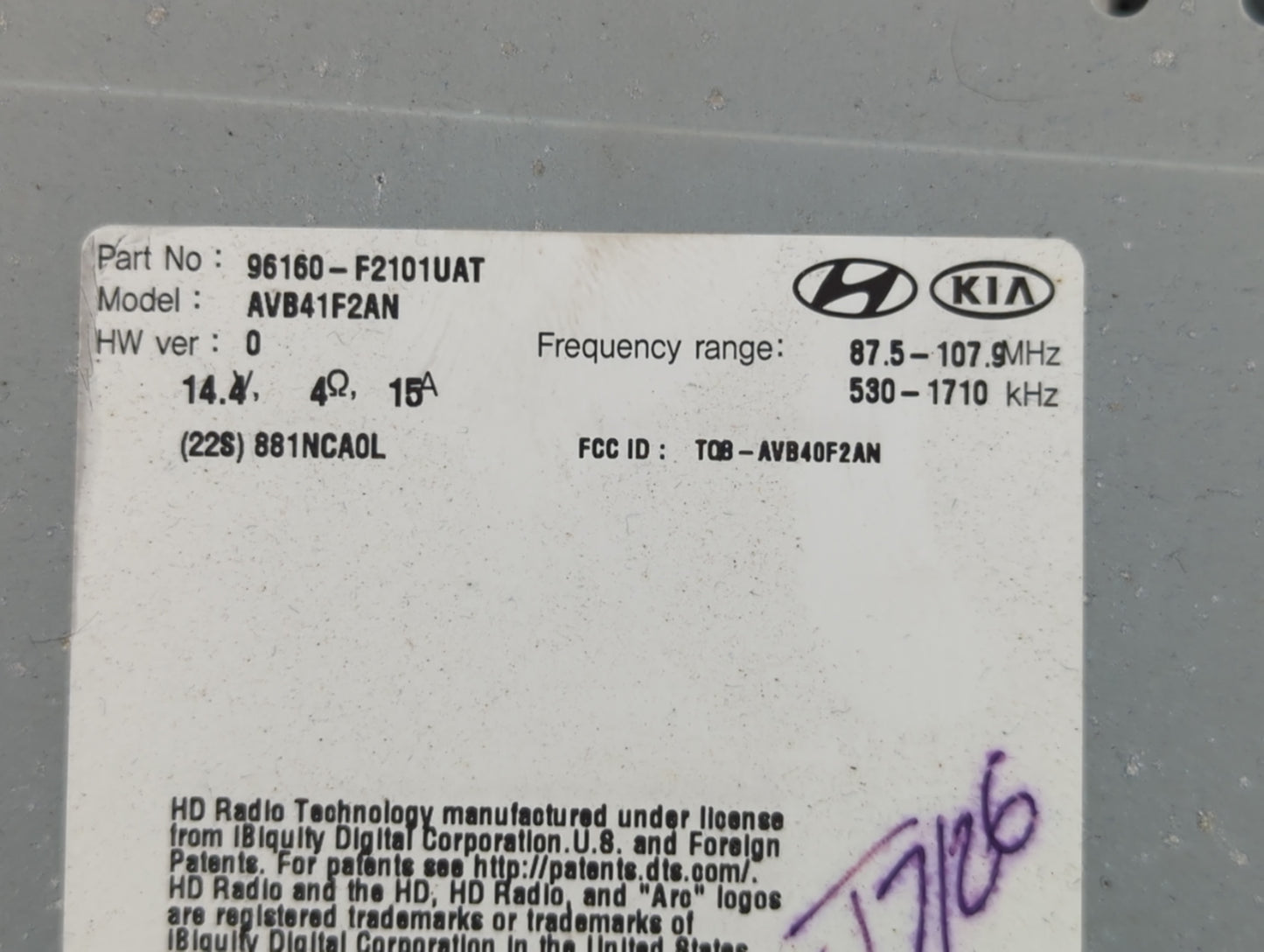 2017-2018 Hyundai Elantra Radio AM FM Cd Player Receiver Replacement P/N:96160-F2101UAT Fits Fits 2017 2018 OEM Used Auto Parts - Oemusedautoparts1.com