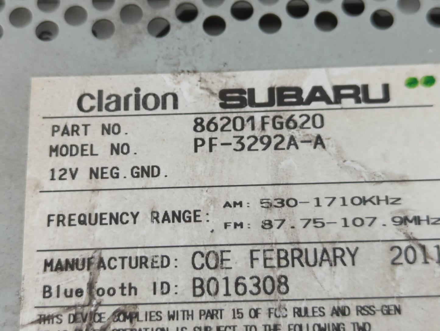 2011-2014 Subaru Impreza Radio AM FM Cd Player Receiver Replacement P/N:86201FG620 Fits Fits 2011 2012 2013 2014 OEM Used Auto Parts - Oemusedautoparts1.com