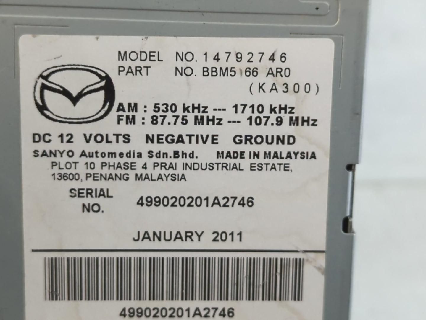 2011 Mazda 3 Radio AM FM Cd Player Receiver Replacement Fits OEM Used Auto Parts - Oemusedautoparts1.com