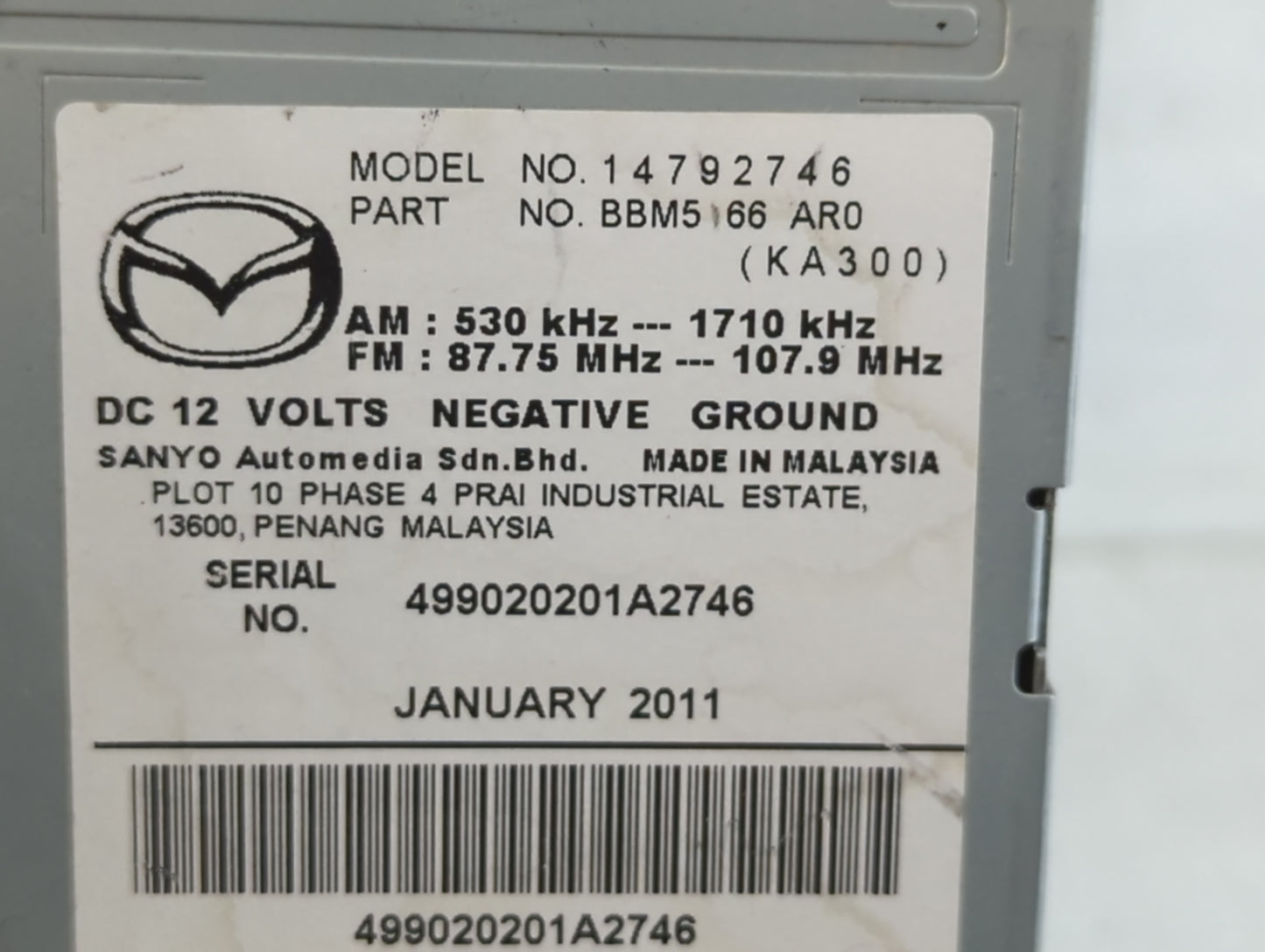 2011 Mazda 3 Radio AM FM Cd Player Receiver Replacement Fits OEM Used Auto Parts - Oemusedautoparts1.com