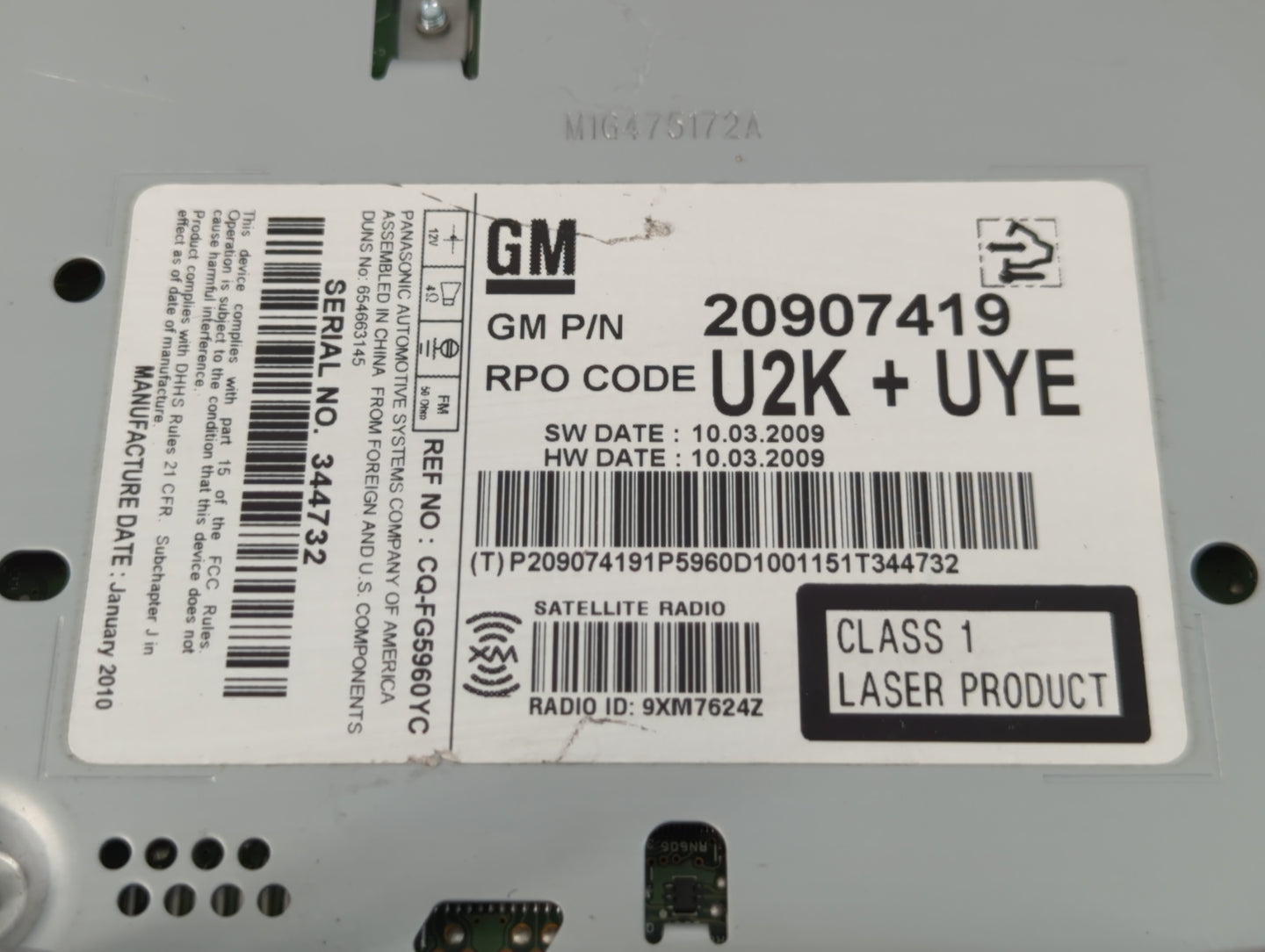 2010 Cadillac Srx Radio AM FM Cd Player Receiver Replacement P/N:20907419 Fits Fits 2011 OEM Used Auto Parts - Oemusedautoparts1.com