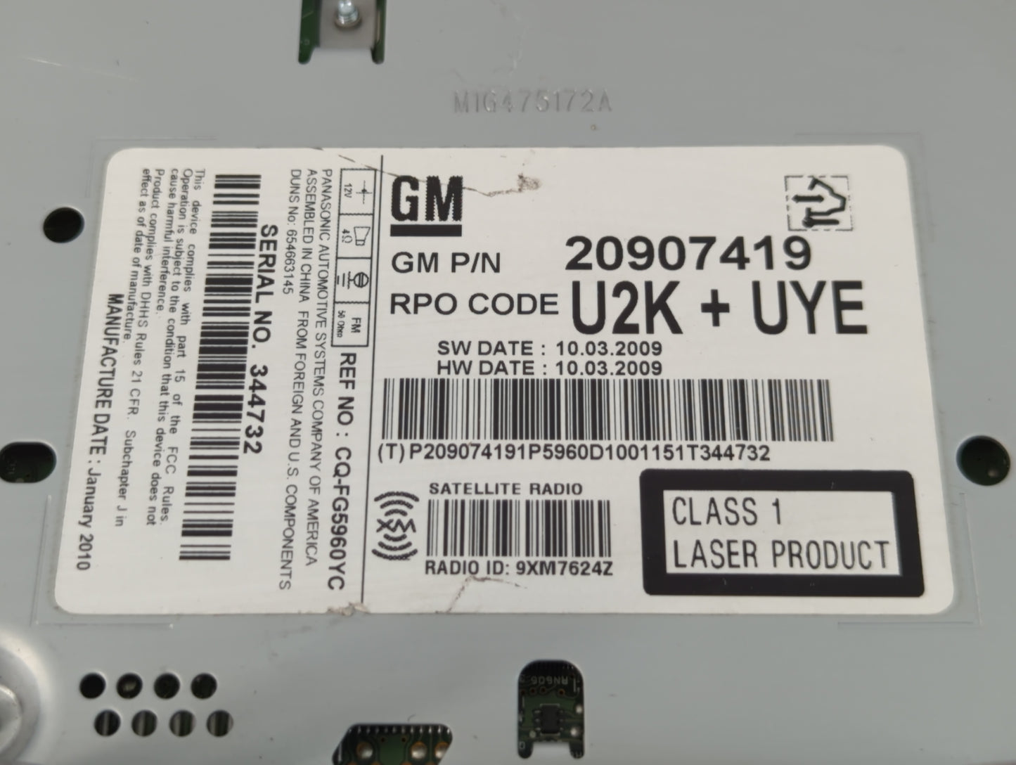 2010 Cadillac Srx Radio AM FM Cd Player Receiver Replacement P/N:20907419 Fits Fits 2011 OEM Used Auto Parts - Oemusedautoparts1.com