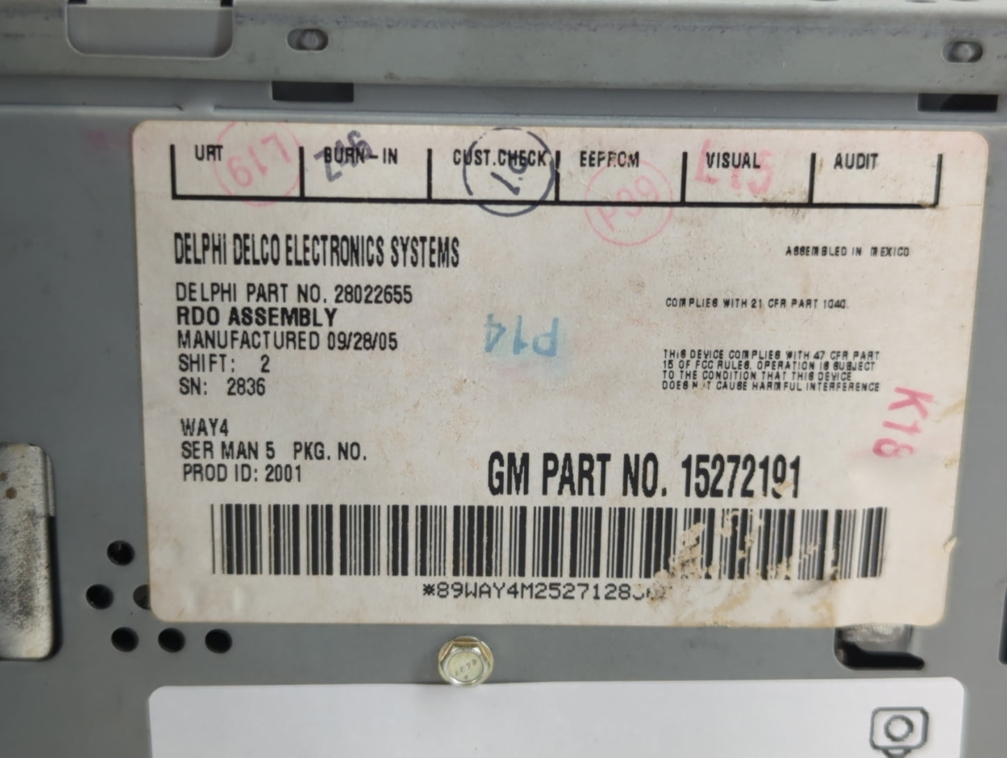 2006-2010 Chevrolet Cobalt Radio AM FM Cd Player Receiver Replacement P/N:28022655 15272191 Fits OEM Used Auto Parts - Oemusedautoparts1.com