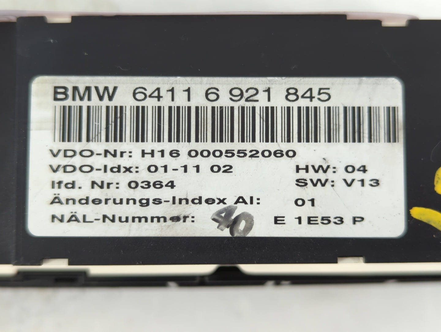 2001-2006 Bmw M3 Climate Control Module Temperature AC/Heater Replacement P/N:921 845 6411 6 921 845 Fits OEM Used Auto Parts - Oemusedautoparts1.com