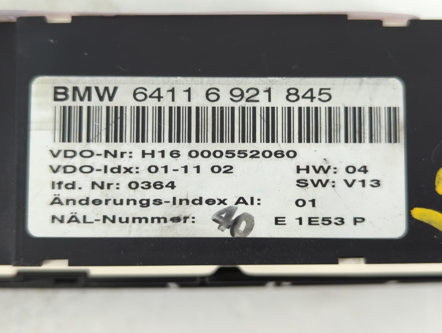 2001-2006 Bmw M3 Climate Control Module Temperature AC/Heater Replacement P/N:921 845 6411 6 921 845 Fits OEM Used Auto Parts - Oemusedautoparts1.com