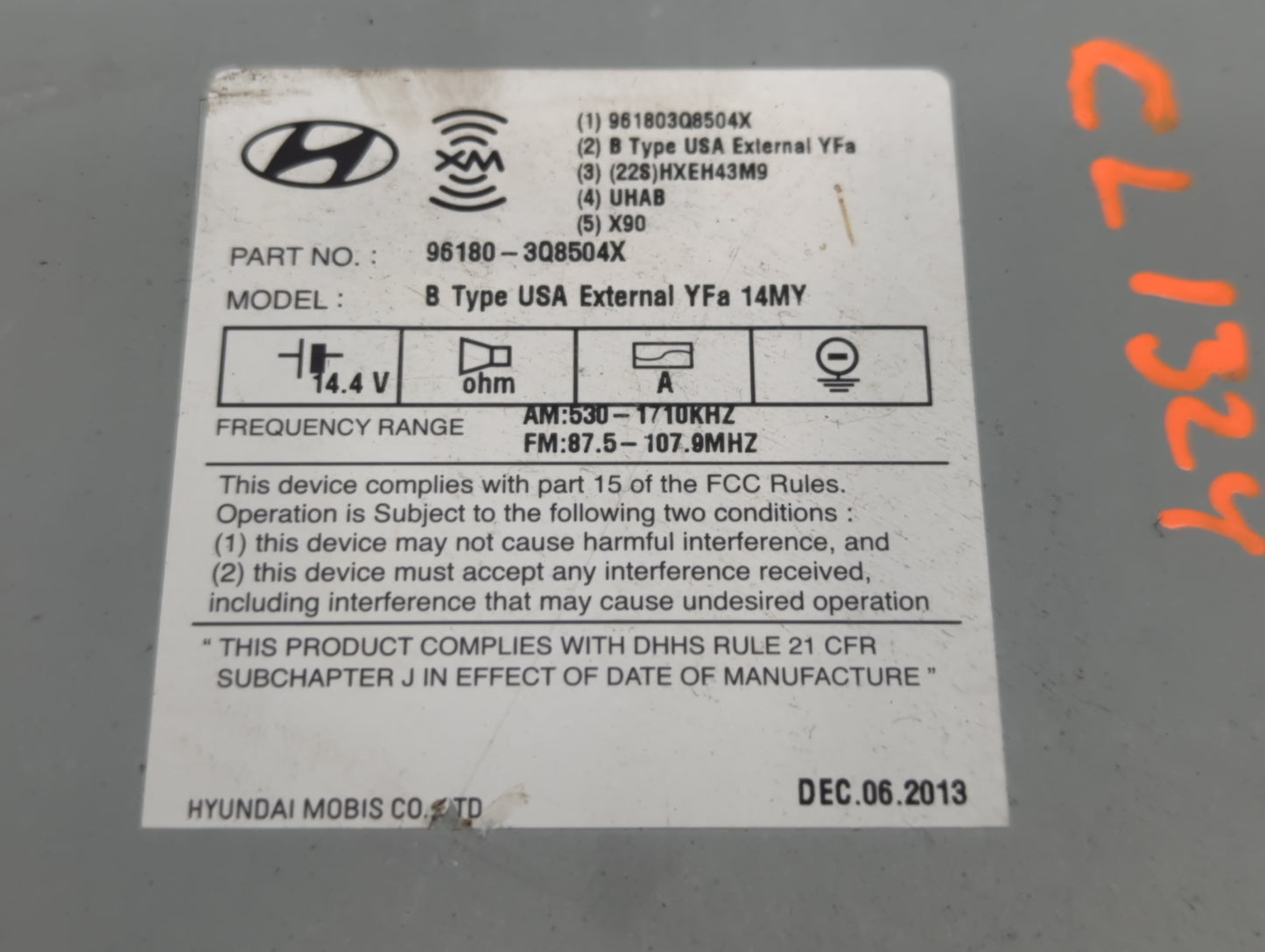 2013-2014 Hyundai Sonata Radio AM FM Cd Player Receiver Replacement P/N:96180-3Q8004X Fits Fits 2013 2014 OEM Used Auto Parts - Oemusedautoparts1.com