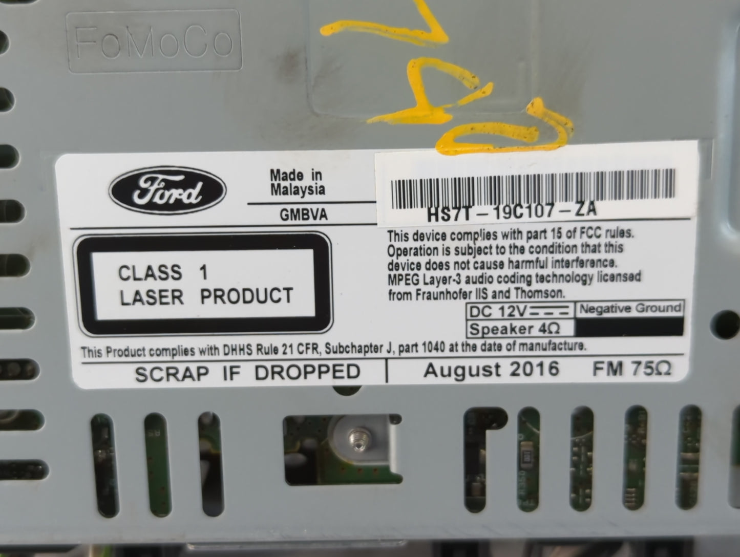 2017 Ford Fusion Radio AM FM Cd Player Receiver Replacement P/N:HS7T-19C107-ZA Fits OEM Used Auto Parts - Oemusedautoparts1.com