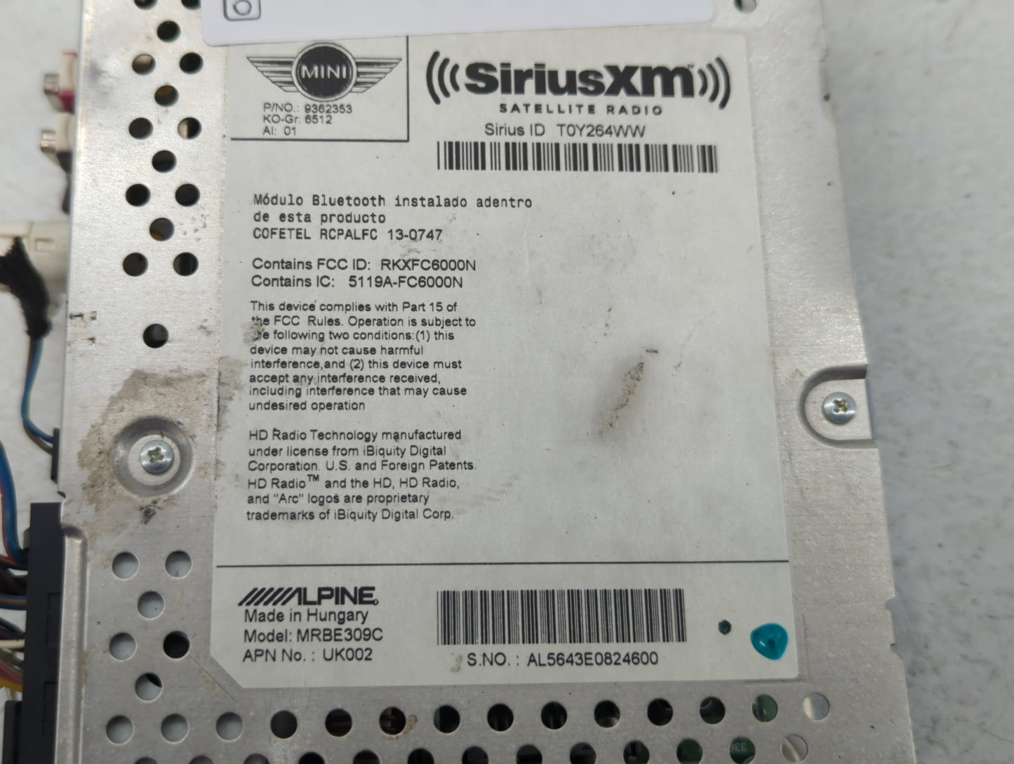 2015 Mini Cooper Radio AM FM Cd Player Receiver Replacement Fits OEM Used Auto Parts - Oemusedautoparts1.com