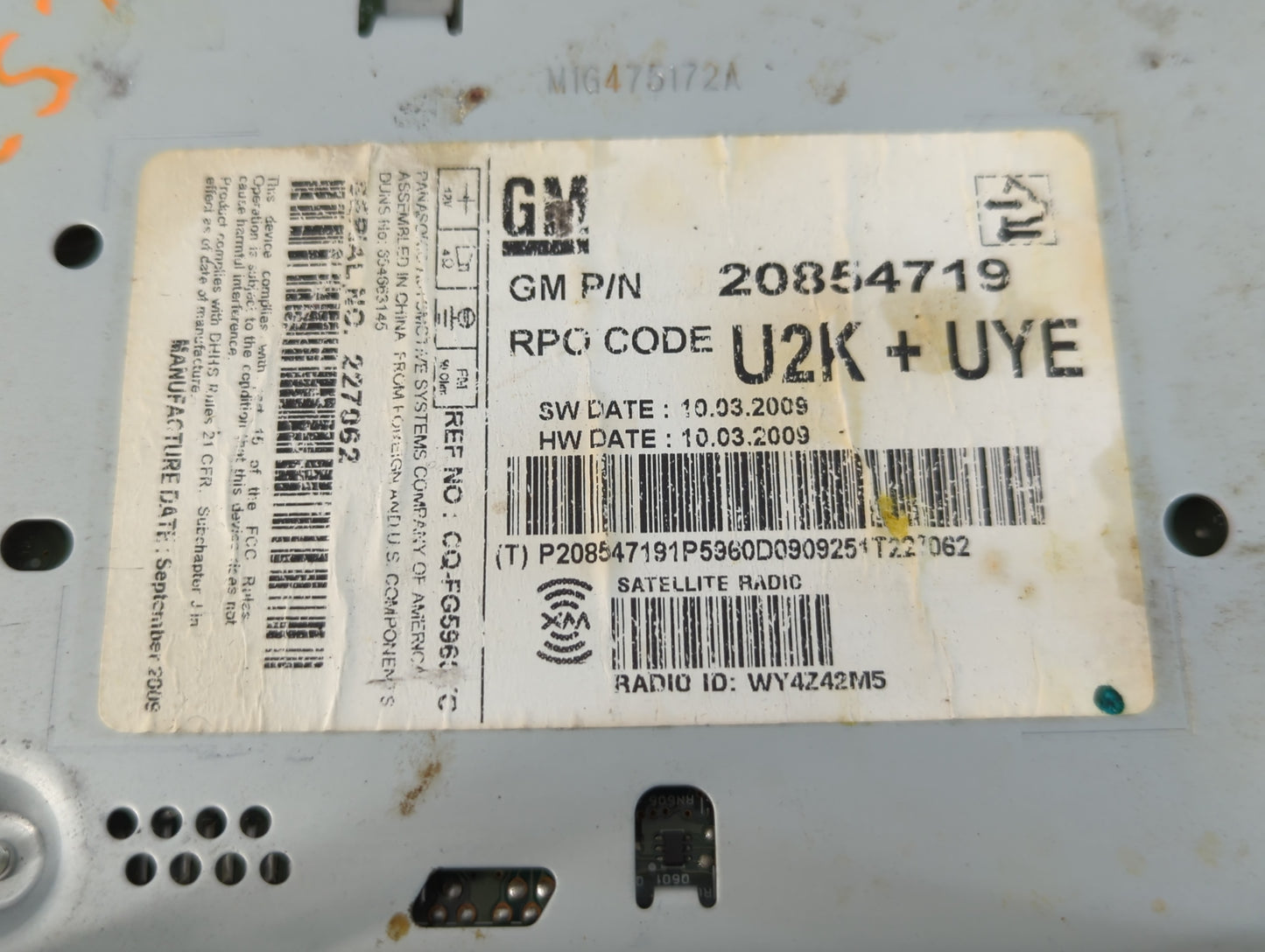 2010 Chevrolet Equinox Radio AM FM Cd Player Receiver Replacement P/N:20854719 Fits OEM Used Auto Parts - Oemusedautoparts1.com