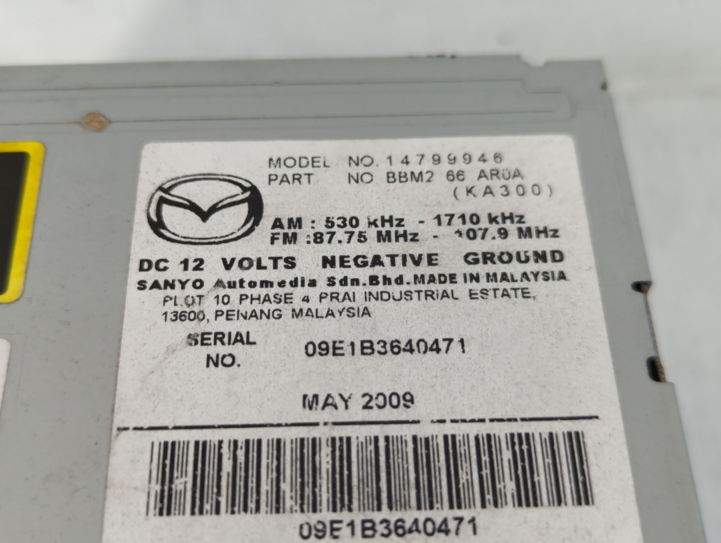 2011 Mazda 3 Radio AM FM Cd Player Receiver Replacement P/N:BBM2 66 AR0A 14799946 Fits OEM Used Auto Parts - Oemusedautoparts1.com
