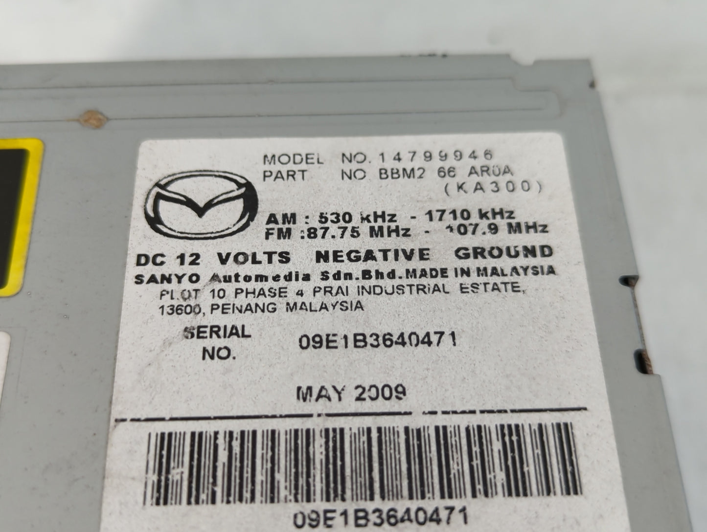 2011 Mazda 3 Radio AM FM Cd Player Receiver Replacement P/N:BBM2 66 AR0A 14799946 Fits OEM Used Auto Parts - Oemusedautoparts1.com