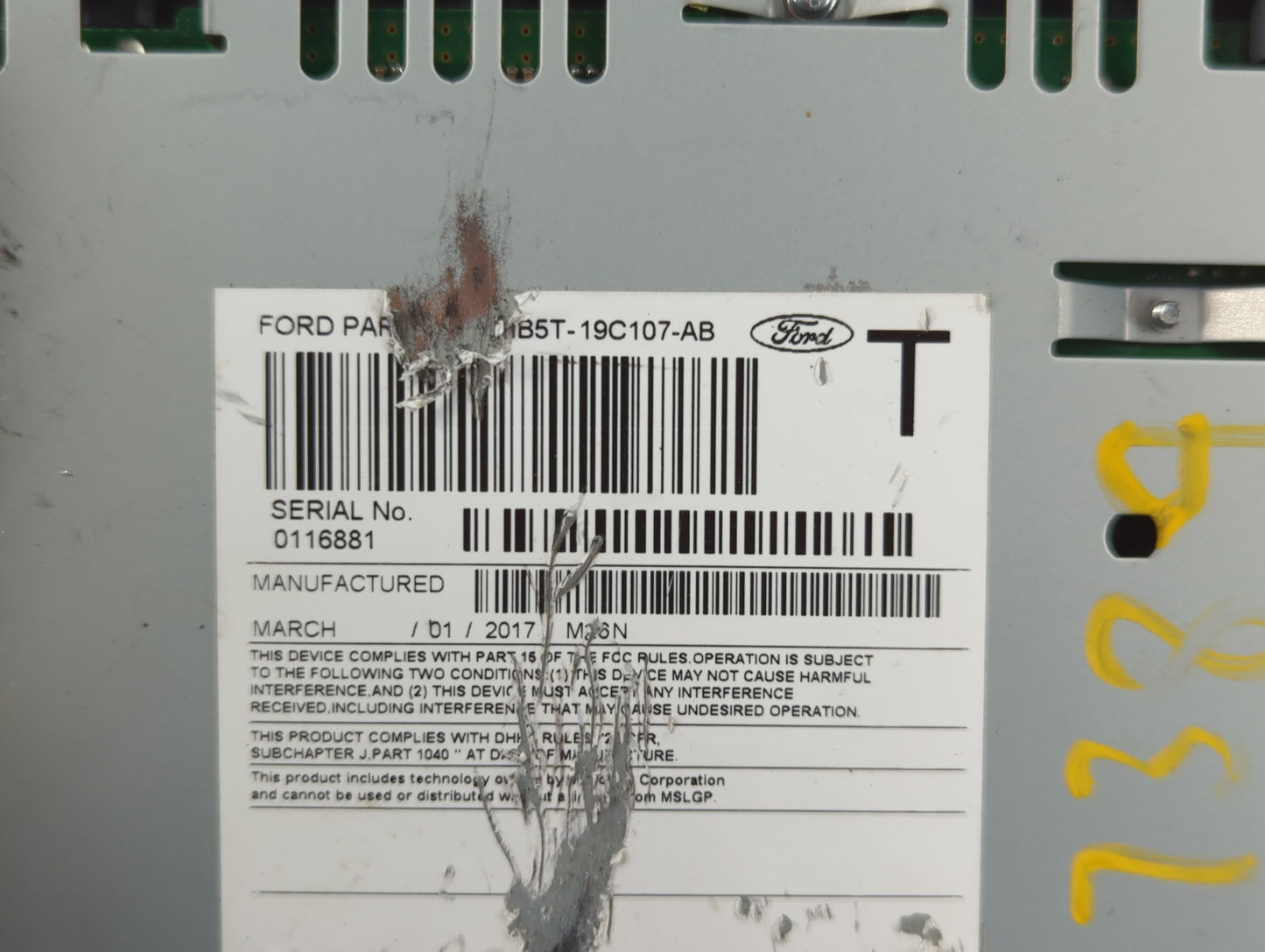 2016-2017 Ford Explorer Radio AM FM Cd Player Receiver Replacement P/N:GB5T-19C107-AB Fits Fits 2016 2017 OEM Used Auto Parts - Oemusedautoparts1.com