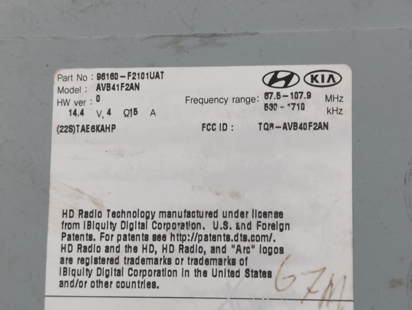 2017-2018 Hyundai Elantra Radio AM FM Cd Player Receiver Replacement P/N:96160-F2101UAT Fits Fits 2017 2018 OEM Used Auto Parts - Oemusedautoparts1.com