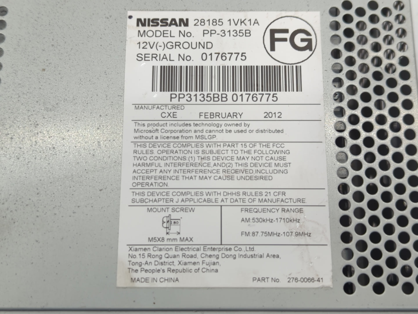 2011-2015 Nissan Rogue Radio AM FM Cd Player Receiver Replacement P/N:28185 1VK1A Fits Fits 2011 2012 2013 2014 2015 OEM Used Auto Parts - Oemusedautoparts1.com