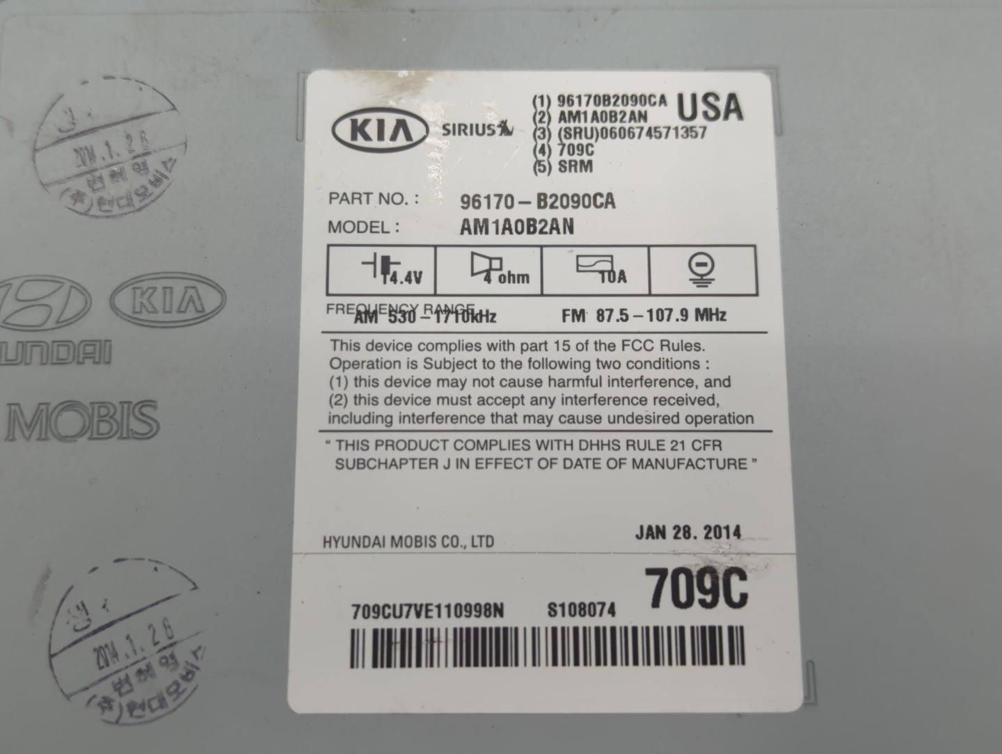 2014-2016 Kia Soul Radio AM FM Cd Player Receiver Replacement P/N:96170-B2090CA Fits Fits 2014 2015 2016 OEM Used Auto Parts - Oemusedautoparts1.com