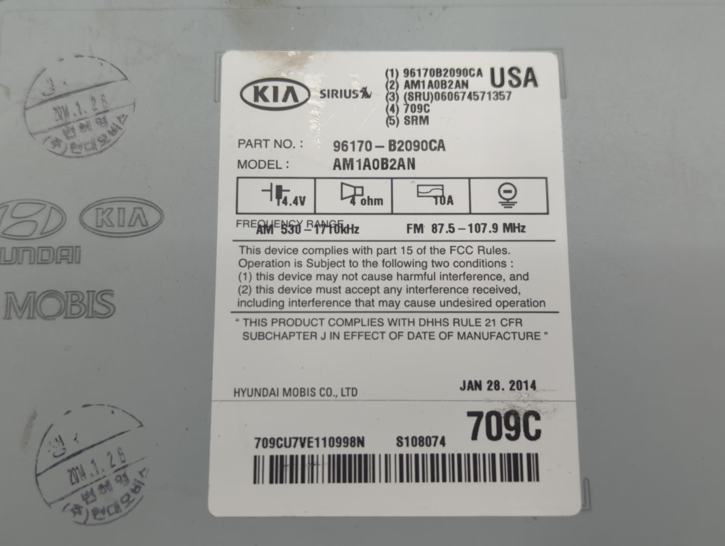 2014-2016 Kia Soul Radio AM FM Cd Player Receiver Replacement P/N:96170-B2090CA Fits Fits 2014 2015 2016 OEM Used Auto Parts - Oemusedautoparts1.com