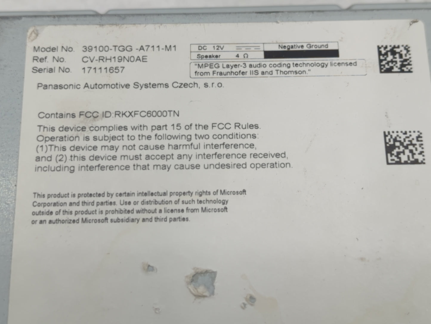 2020 Honda Civic Radio AM FM Cd Player Receiver Replacement P/N:39100-TGG-A711-M1 Fits OEM Used Auto Parts - Oemusedautoparts1.com