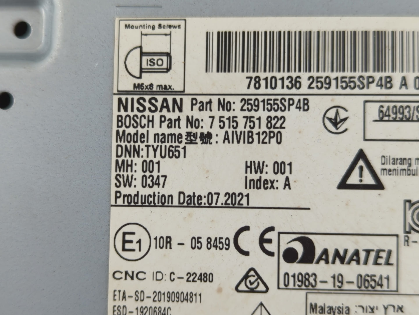 2022 Nissan Leaf Radio AM FM Cd Player Receiver Replacement P/N:259155SP4B 7 515 751 822 Fits OEM Used Auto Parts - Oemusedautoparts1.com
