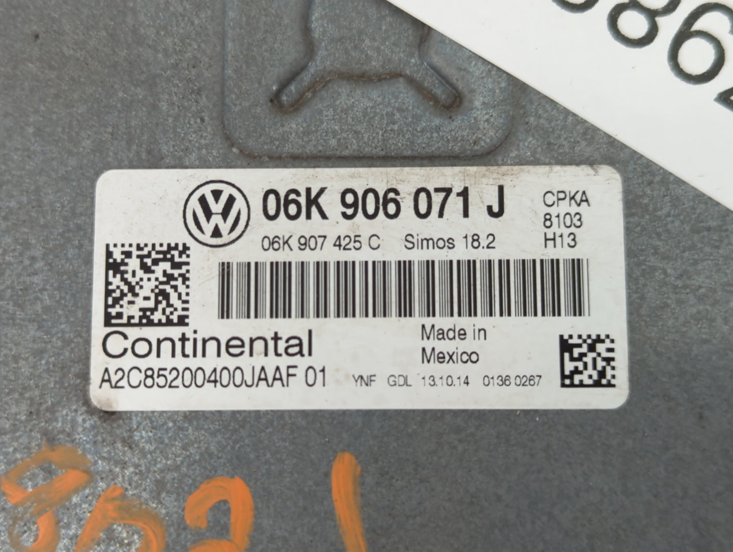 2015 Volkswagen Passat PCM Engine Control Computer ECU ECM PCU OEM P/N:06K 906071 J Fits OEM Used Auto Parts - Oemusedautoparts1.com