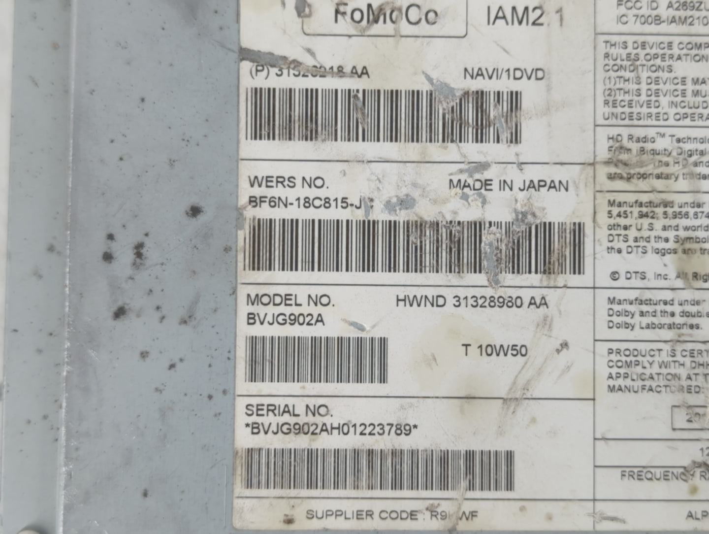 2010-2011 Jaguar Xj Radio AM FM Cd Player Receiver Replacement P/N:31520218 Fits Fits 2010 2011 OEM Used Auto Parts - Oemusedautoparts1.com