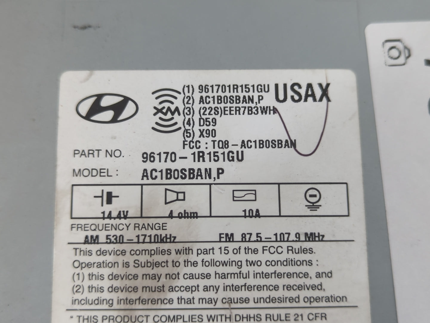 2012-2014 Hyundai Accent Radio AM FM Cd Player Receiver Replacement P/N:96170-1R151GU Fits Fits 2012 2013 2014 OEM Used Auto Parts - Oemusedautoparts1.com