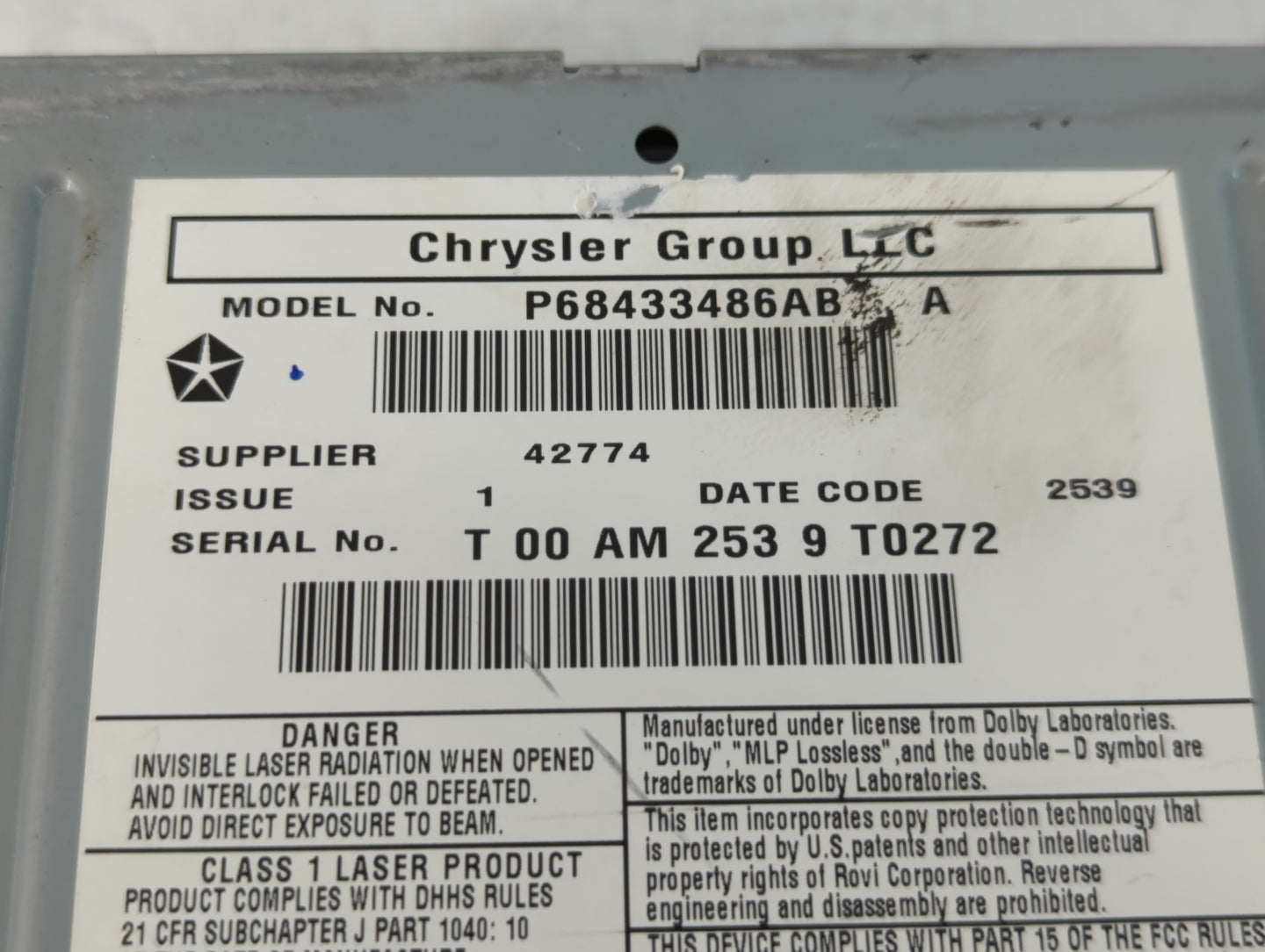 2019 Dodge Caravan Radio AM FM Cd Player Receiver Replacement P/N:P68433486AB Fits Fits 2012 2013 2014 2015 2016 2017 2018 2020 OEM Used Auto Parts - Oemusedautoparts1.com