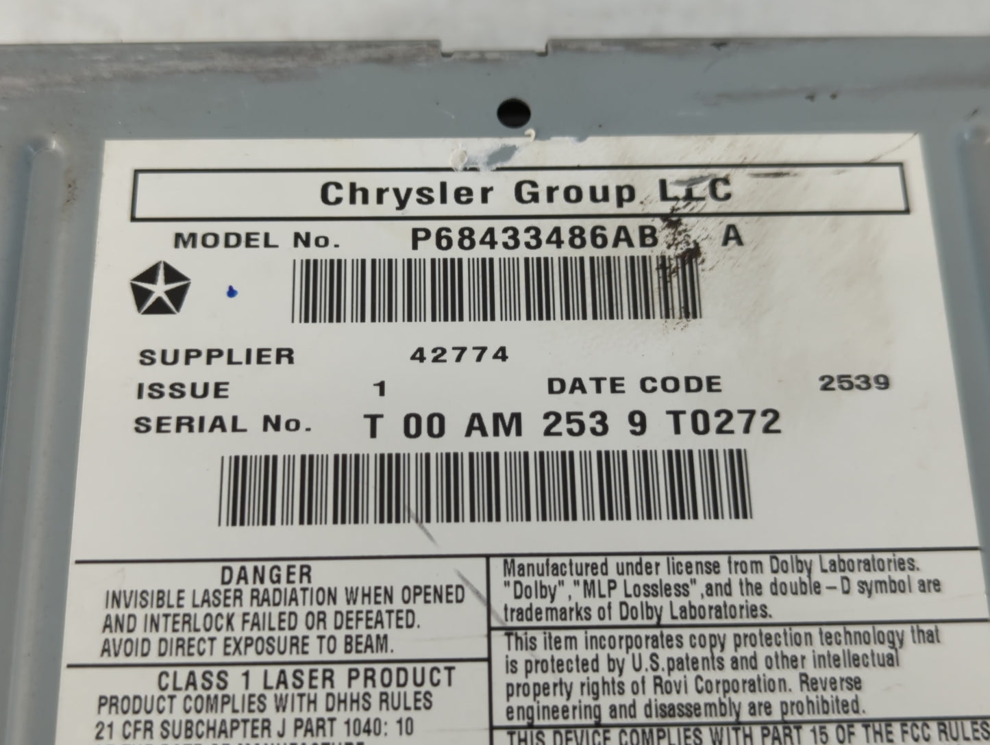 2019 Dodge Caravan Radio AM FM Cd Player Receiver Replacement P/N:P68433486AB Fits Fits 2012 2013 2014 2015 2016 2017 2018 2020 OEM Used Auto Parts - Oemusedautoparts1.com