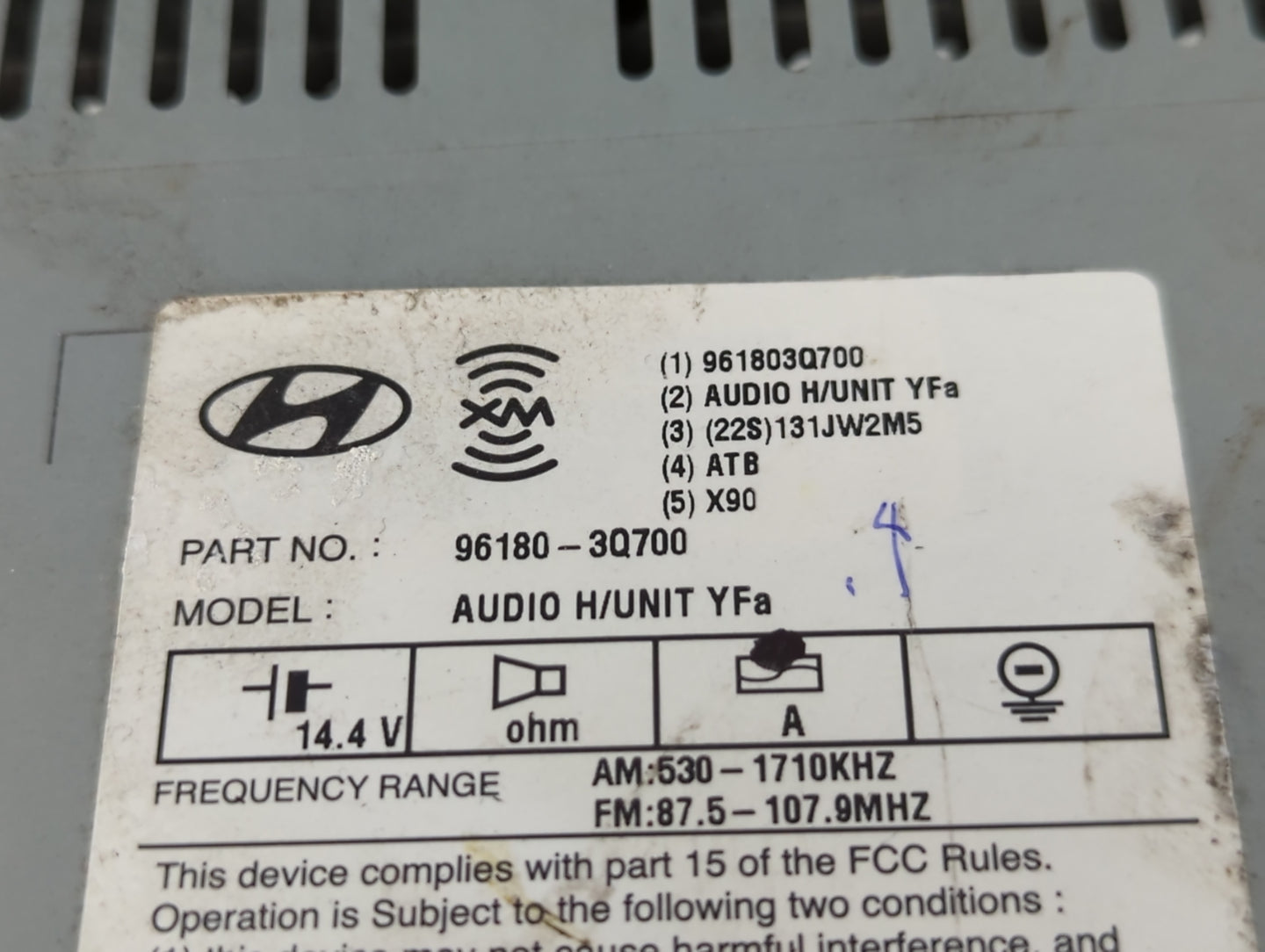 2013 Hyundai Sonata Radio AM FM Cd Player Receiver Replacement P/N:96180-3Q700 Fits OEM Used Auto Parts - Oemusedautoparts1.com