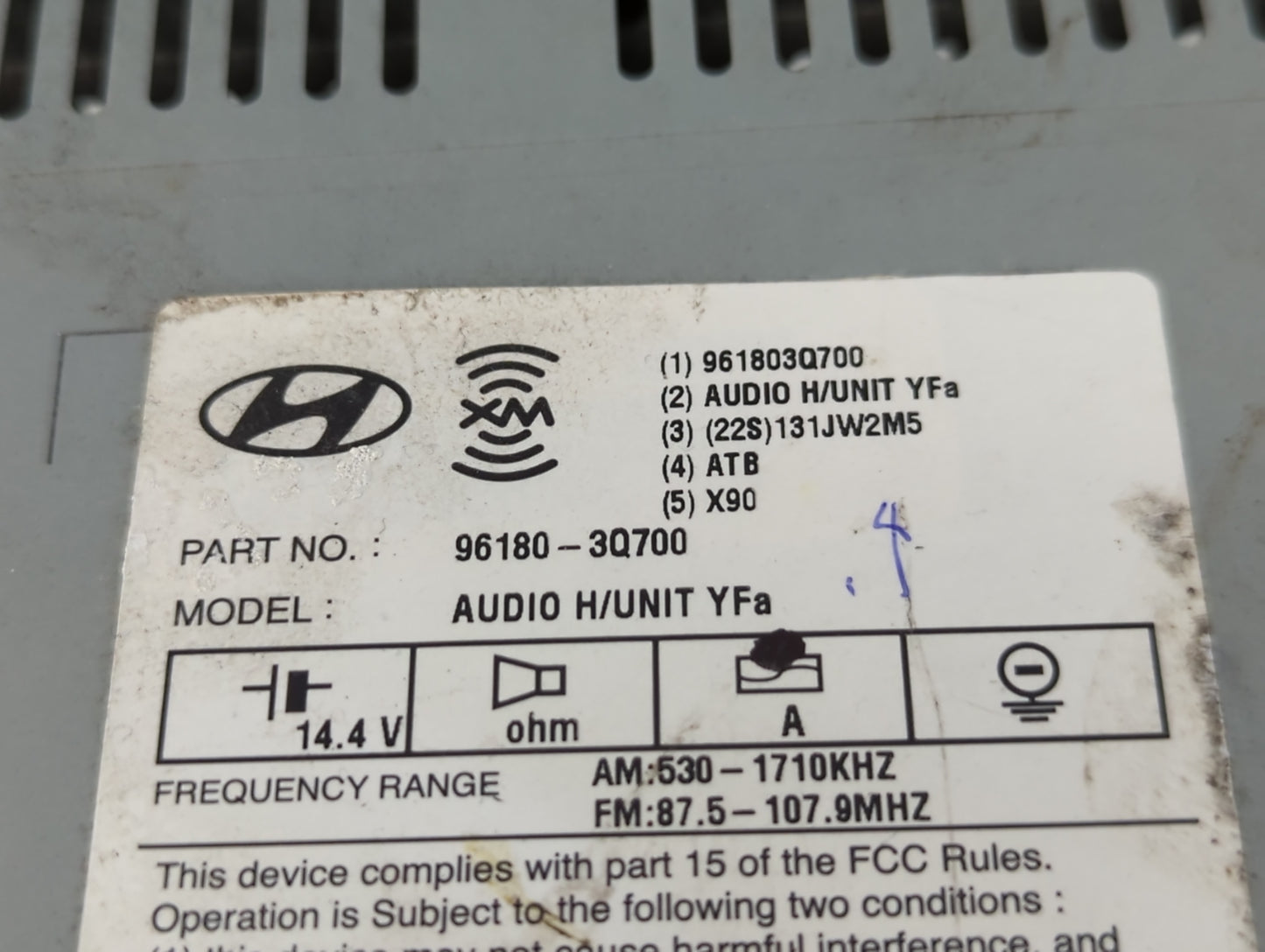 2013 Hyundai Sonata Radio AM FM Cd Player Receiver Replacement P/N:96180-3Q700 Fits OEM Used Auto Parts - Oemusedautoparts1.com