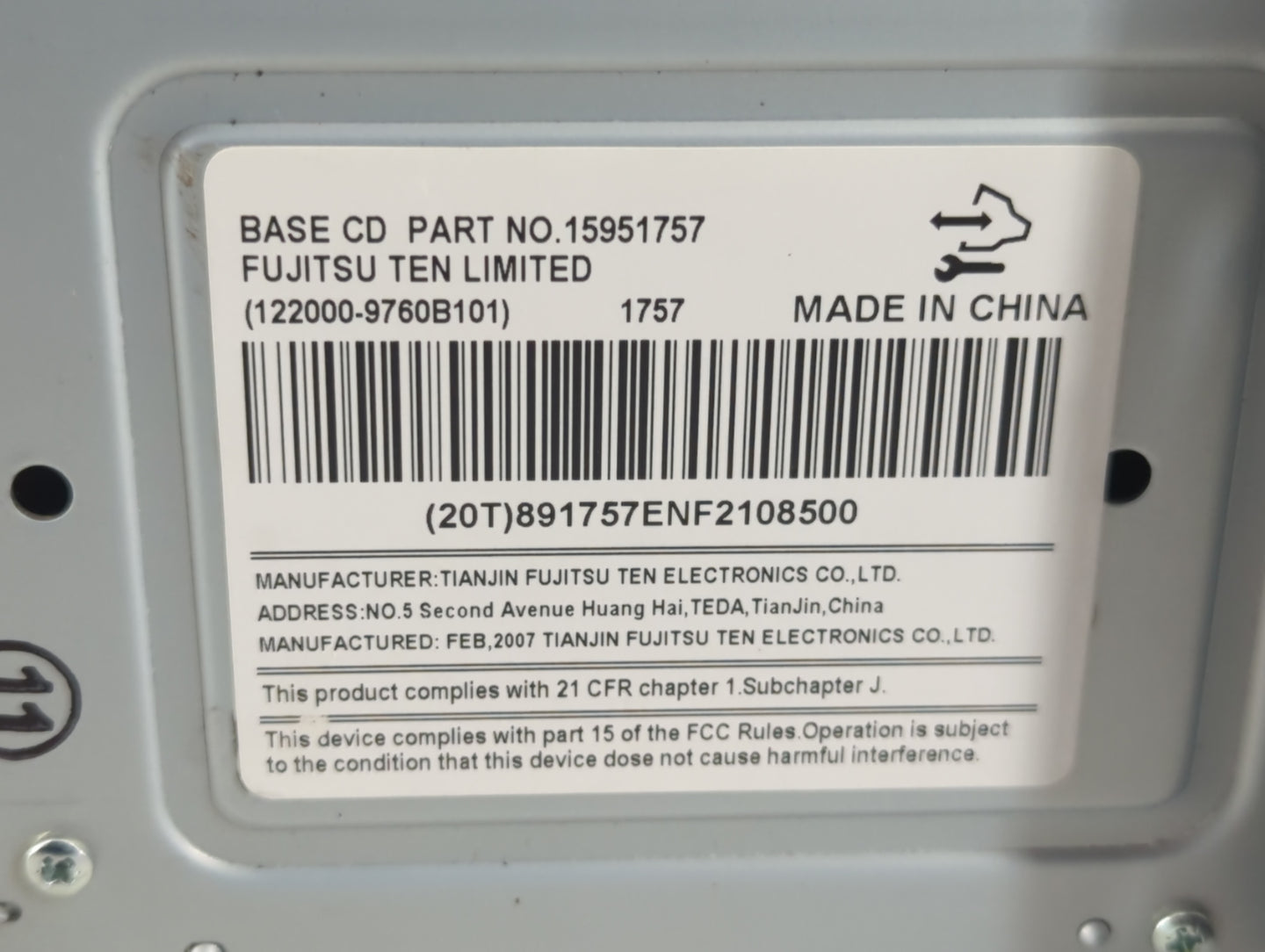 2006-2008 Chevrolet Impala Radio AM FM Cd Player Receiver Replacement P/N:15951757 Fits Fits 2006 2007 2008 OEM Used Auto Parts - Oemusedautoparts1.com