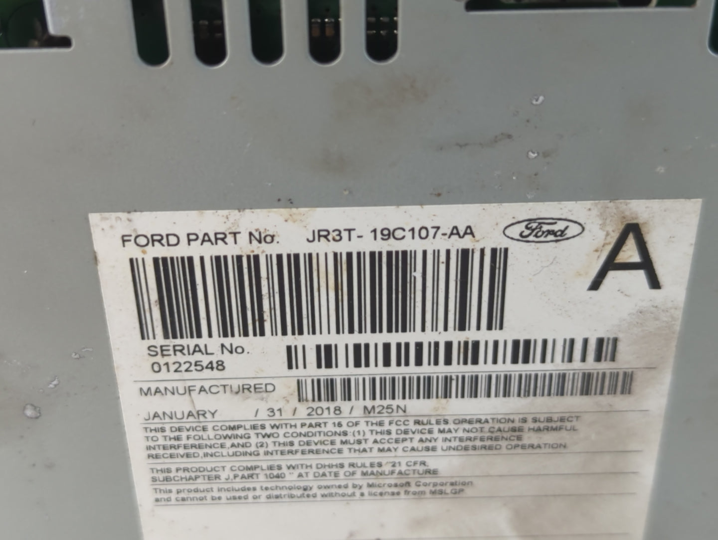 2017-2018 Ford Mustang Radio AM FM Cd Player Receiver Replacement P/N:JR3T-19C107-AA Fits Fits 2017 2018 OEM Used Auto Parts - Oemusedautoparts1.com