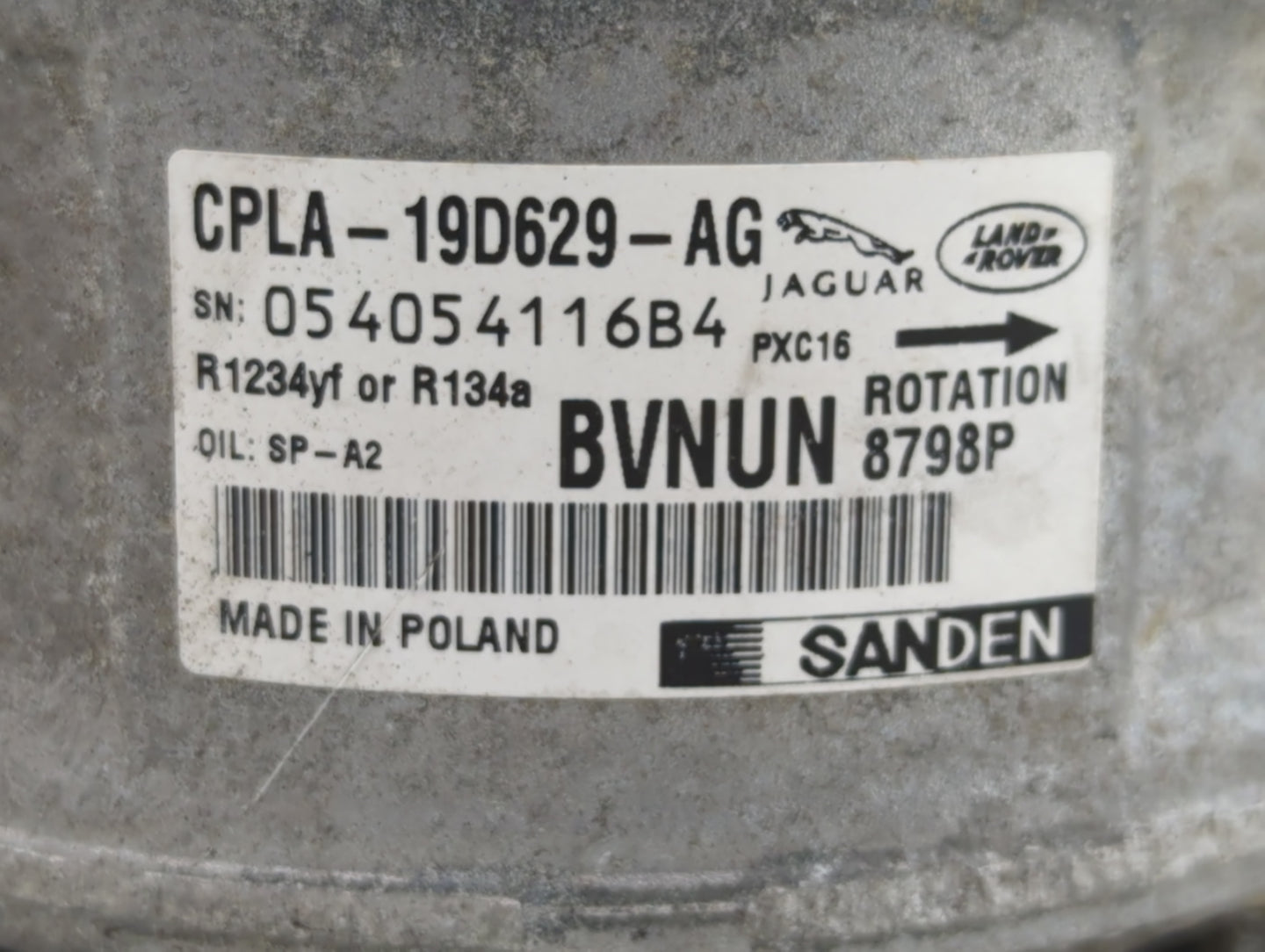 2016 Land Rover Range Rover Sport Air Conditioning A/c Ac Compressor Oem - Oemusedautoparts1.com