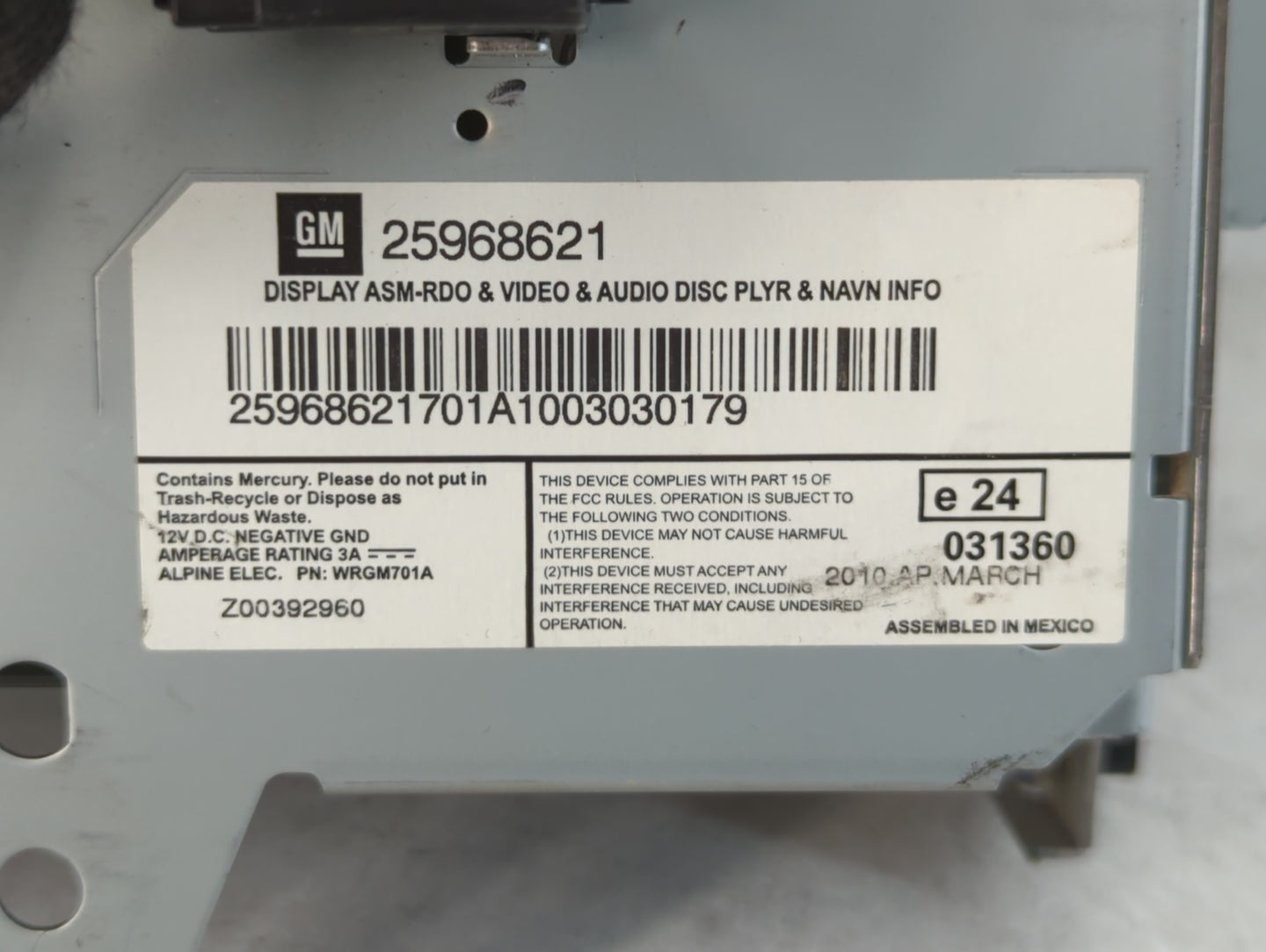 2010 Cadillac Srx Radio AM FM Cd Player Receiver Replacement P/N:25968621 Fits Fits 2011 OEM Used Auto Parts - Oemusedautoparts1.com