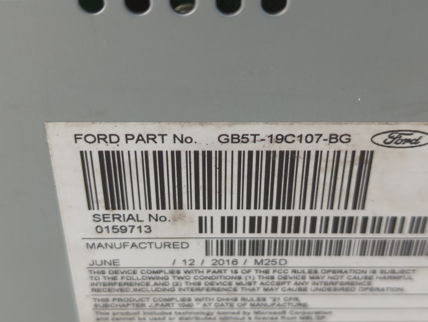 2016-2017 Ford Explorer Radio AM FM Cd Player Receiver Replacement P/N:GB5T-19C107-BG Fits Fits 2016 2017 OEM Used Auto Parts - Oemusedautoparts1.com