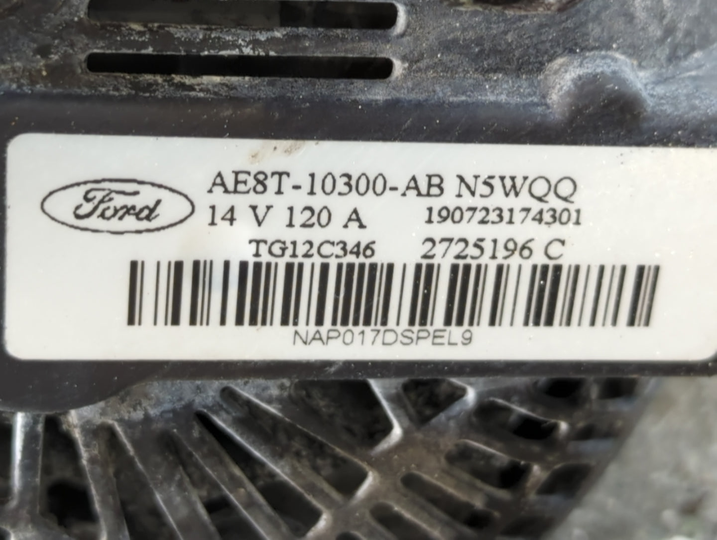 2011-2019 Ford Fiesta Alternator Replacement Generator Charging Assembly Engine OEM P/N:AE8T-10300-AB Fits OEM Used Auto Parts - Oemusedautoparts1.com