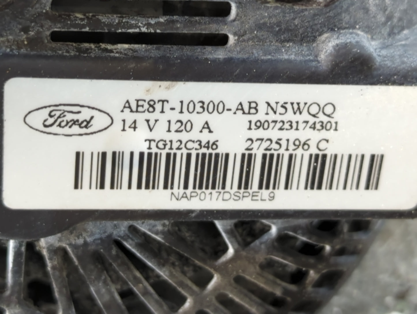 2011-2019 Ford Fiesta Alternator Replacement Generator Charging Assembly Engine OEM P/N:AE8T-10300-AB Fits OEM Used Auto Parts - Oemusedautoparts1.com