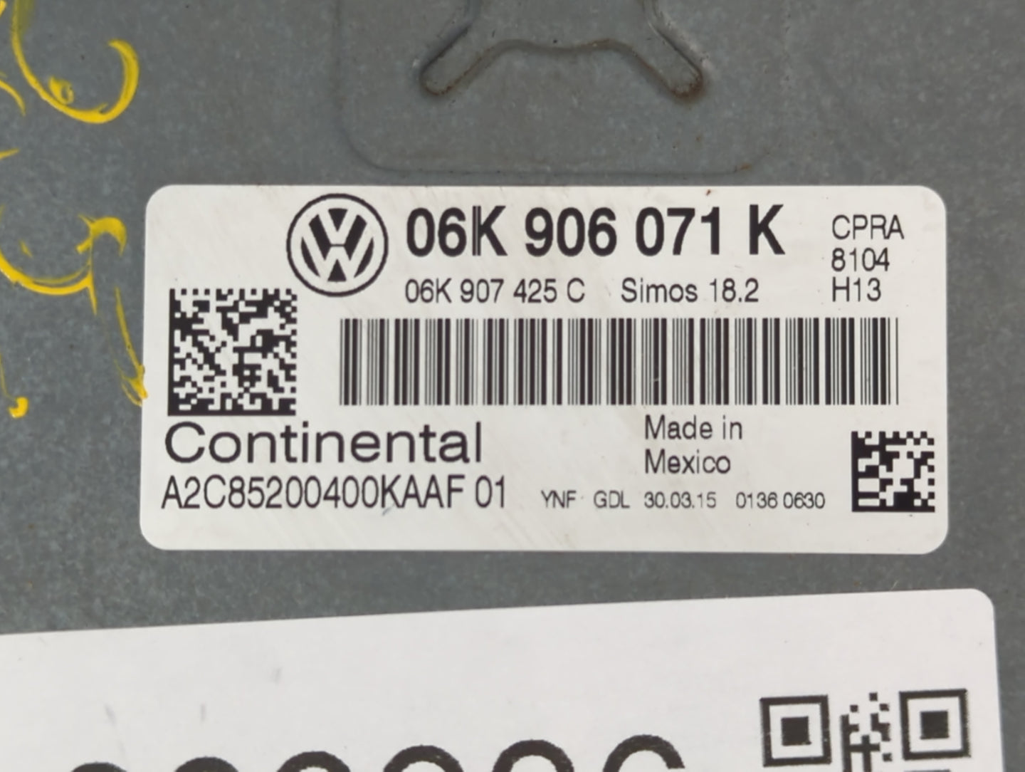 2015 Volkswagen Passat PCM Engine Control Computer ECU ECM PCU OEM P/N:06K 907 425 C 06K 906 071 K Fits OEM Used Auto Parts - Oemusedautoparts1.com