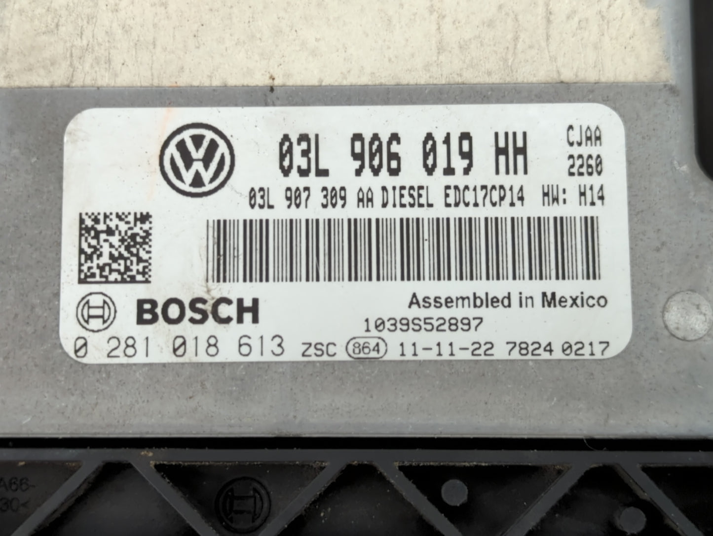 2011-2012 Volkswagen Jetta PCM Engine Control Computer ECU ECM PCU OEM P/N:03L 906 019 HH Fits Fits 2011 2012 OEM Used Auto Parts - Oemusedautoparts1.com
