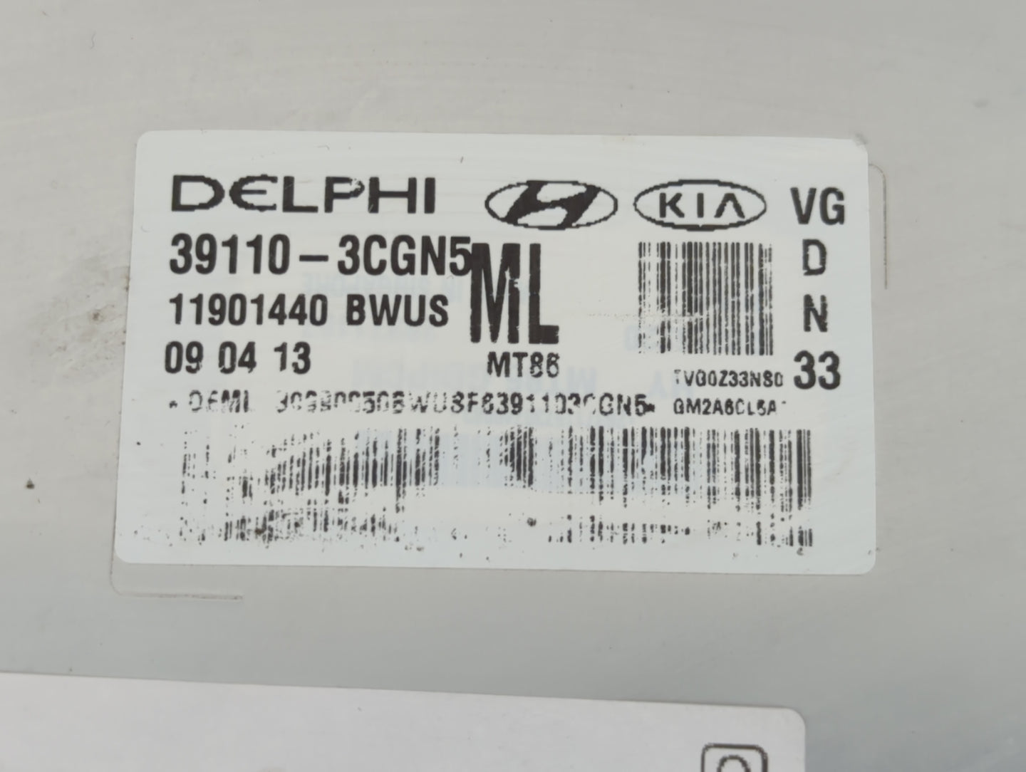 2014-2016 Kia Cadenza PCM Engine Control Computer ECU ECM PCU OEM P/N:39110-3CGN5 Fits Fits 2014 2015 2016 OEM Used Auto Parts - Oemusedautoparts1.com