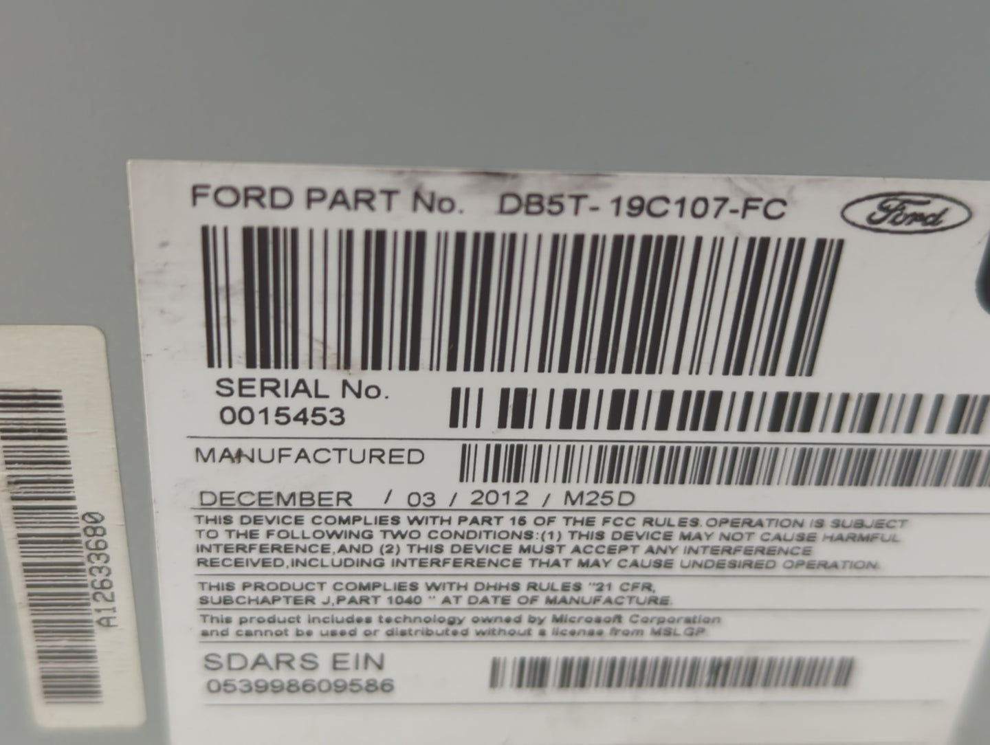 2013 Ford Explorer Radio AM FM Cd Player Receiver Replacement P/N:DB5T19C107FD Fits OEM Used Auto Parts - Oemusedautoparts1.com