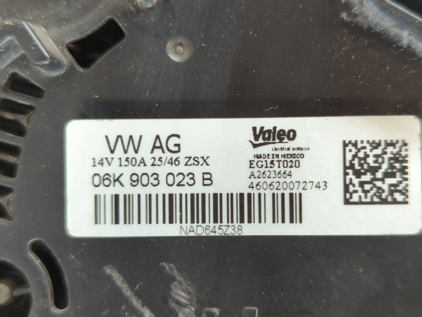 2013-2017 Volkswagen Jetta Alternator Replacement Generator Charging Assembly Engine OEM P/N:06K 903 023 B Fits OEM Used Auto Parts - Oemusedautoparts1.com