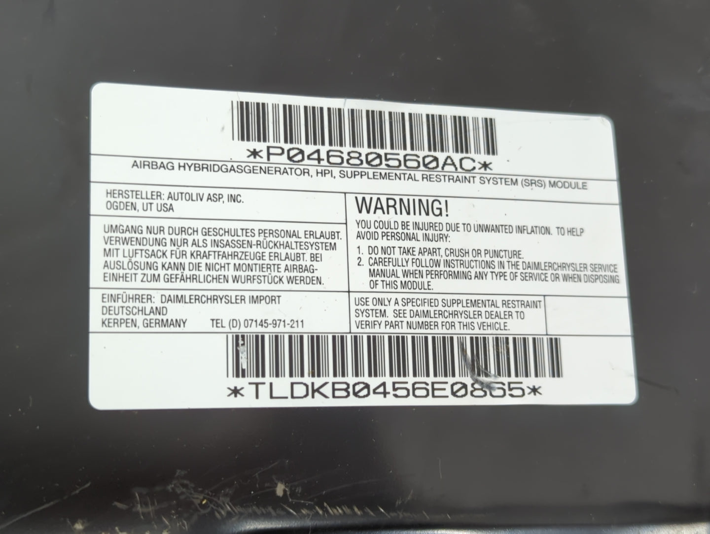 2005 Chrysler Town & Country Air Bag Driver Left Knee OEM P/N:P04680560AC Fits OEM Used Auto Parts - Oemusedautoparts1.com