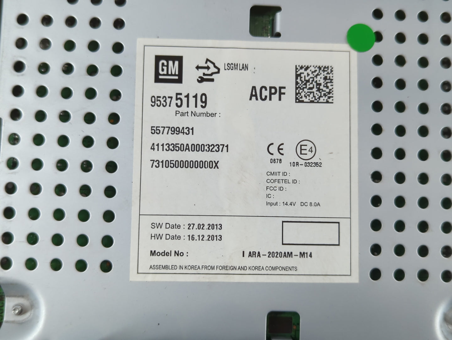 2014-2015 Chevrolet Spark Radio AM FM Cd Player Receiver Replacement P/N:95375119 Fits Fits 2014 2015 OEM Used Auto Parts - Oemusedautoparts1.com