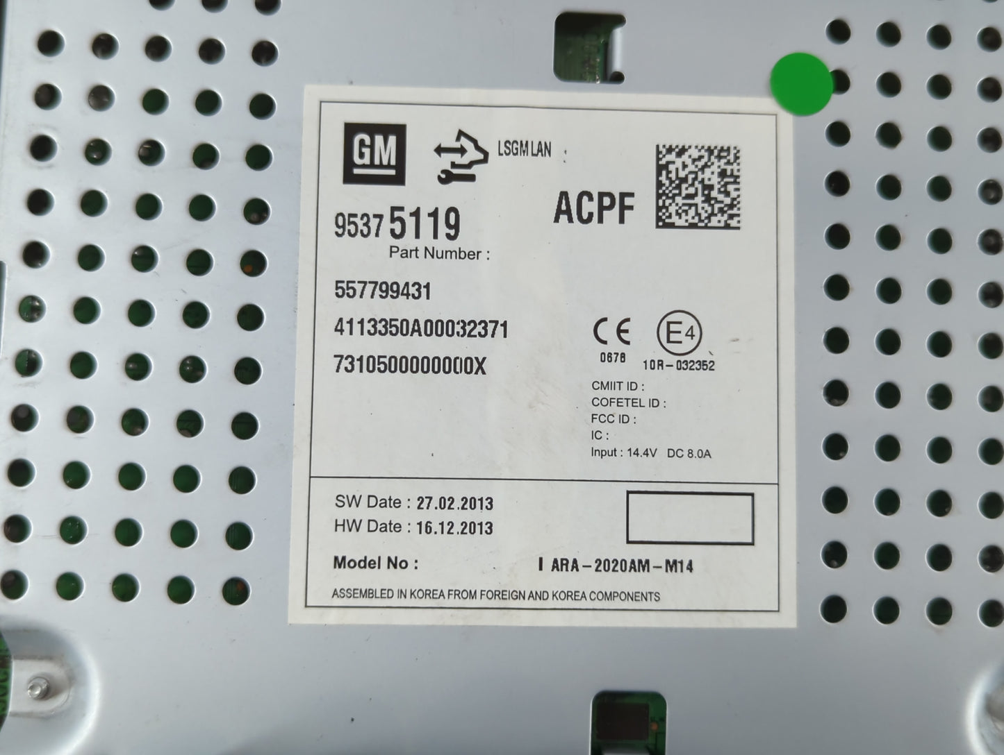 2014-2015 Chevrolet Spark Radio AM FM Cd Player Receiver Replacement P/N:95375119 Fits Fits 2014 2015 OEM Used Auto Parts - Oemusedautoparts1.com