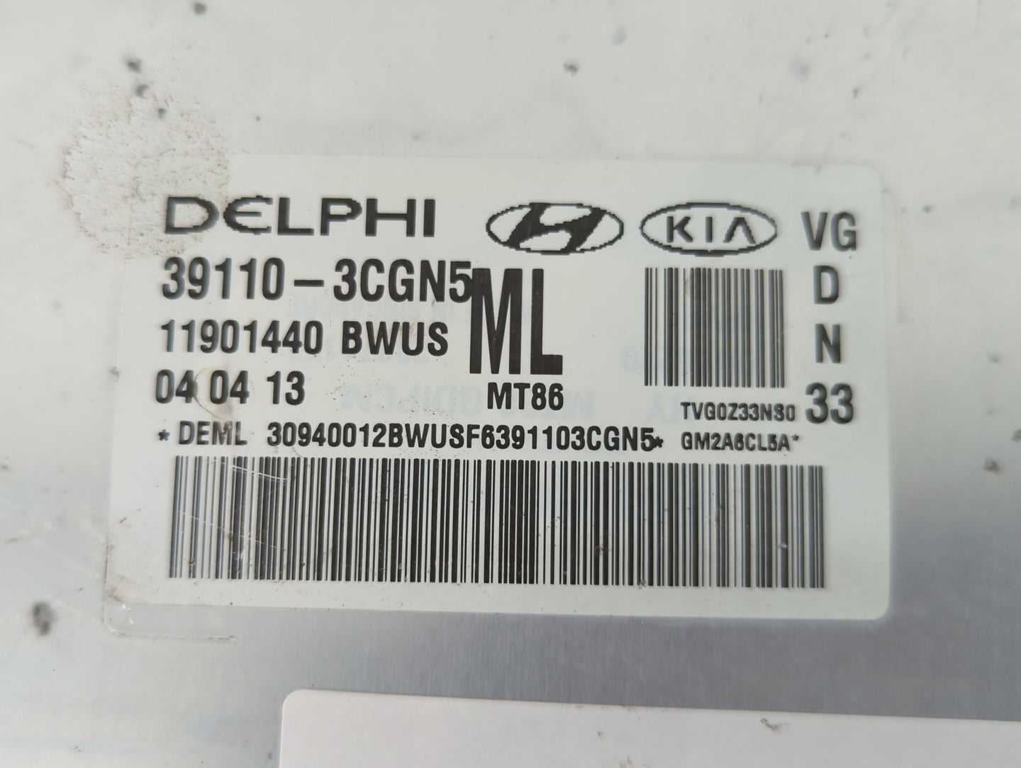 2014-2016 Kia Cadenza PCM Engine Control Computer ECU ECM PCU OEM P/N:39110-3CGN5 Fits Fits 2014 2015 2016 OEM Used Auto Parts - Oemusedautoparts1.com